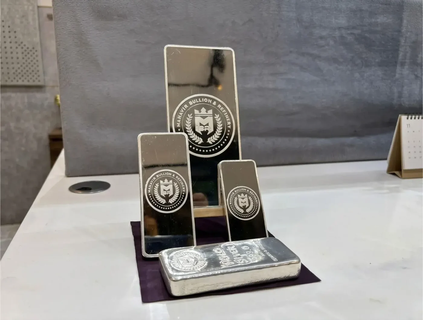 Mahavir silver bullion · branded bar display